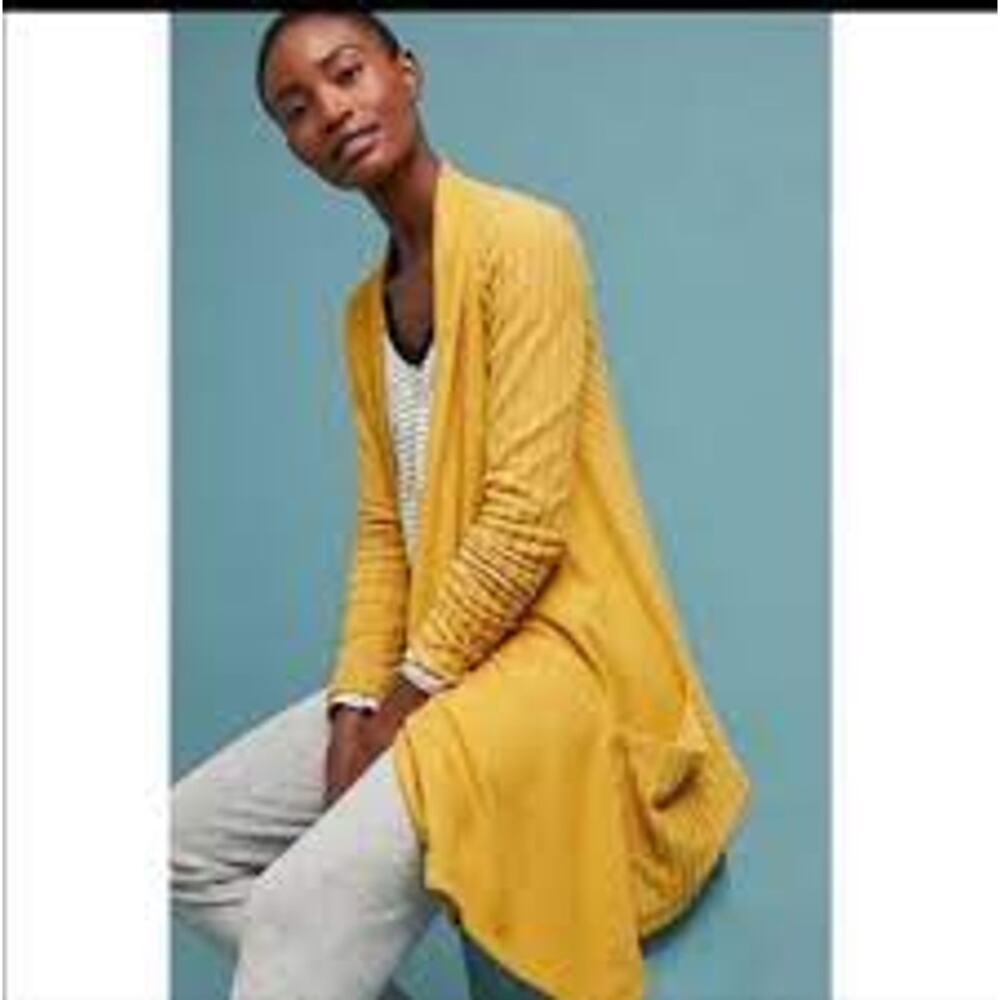 Anthropologie Saturday Sunday Ribbed Open Front Yellow Cardigan Size XS - Picture 6 of 6